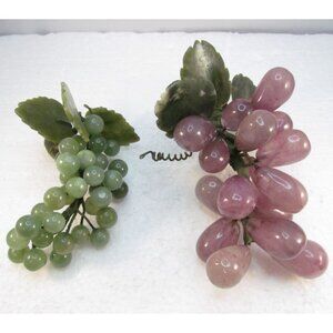 Amethyst and Green Aventurine Stone Grape Clusters with Leaves Set of 2